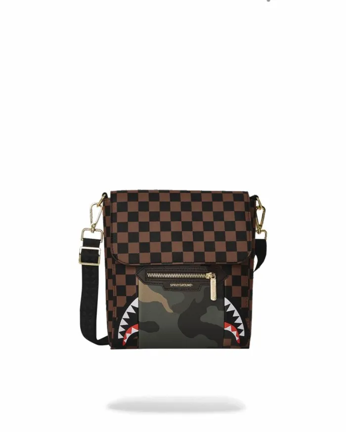Bags SPRAYGROUND EXTERIOR GOLD ZIP POCKET SHARKS IN PARIS MESSENGER SLING BAG