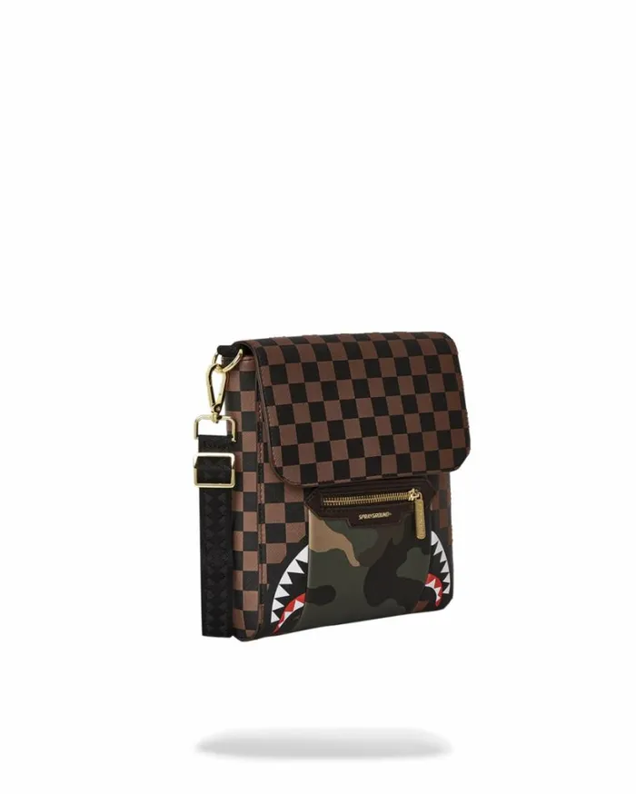 Bags SPRAYGROUND EXTERIOR GOLD ZIP POCKET SHARKS IN PARIS MESSENGER SLING BAG
