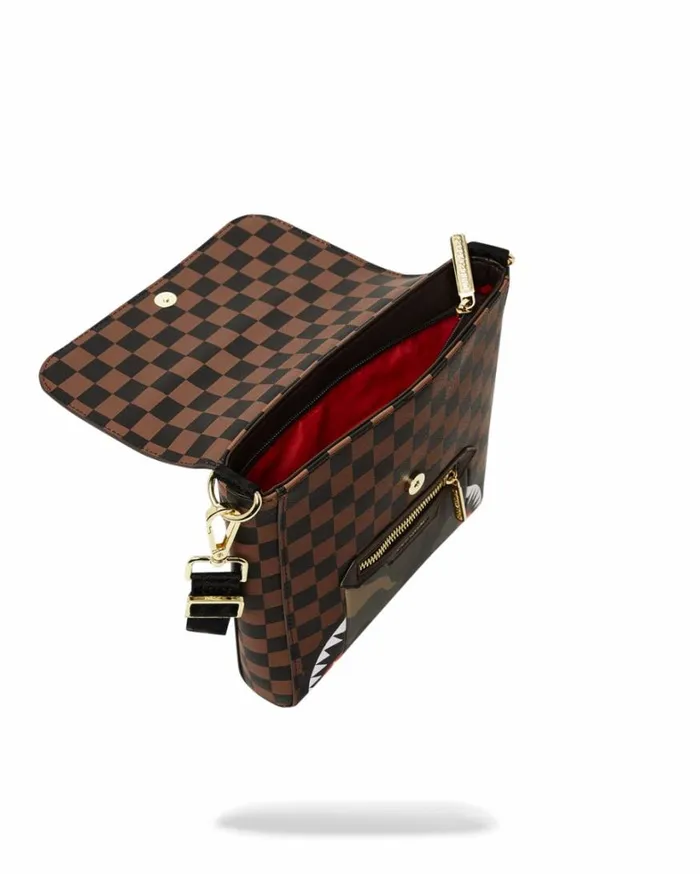 Bags SPRAYGROUND EXTERIOR GOLD ZIP POCKET SHARKS IN PARIS MESSENGER SLING BAG