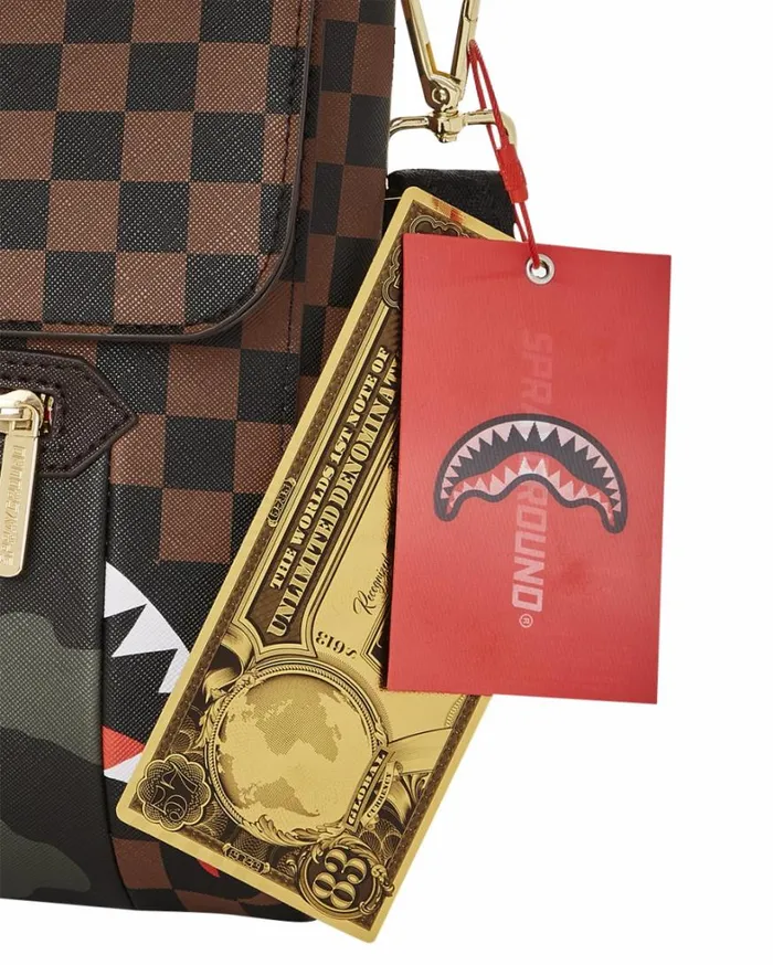 Bags SPRAYGROUND EXTERIOR GOLD ZIP POCKET SHARKS IN PARIS MESSENGER SLING BAG