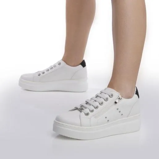 Bailee White Black Porvair Women Moda In Pelle Platform Trainers