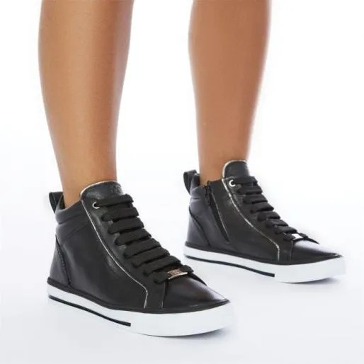 Baine Black Leather Women Moda In Pelle HighTop Trainers Baine Black Leather Women Moda In Pelle HighTop Trainers