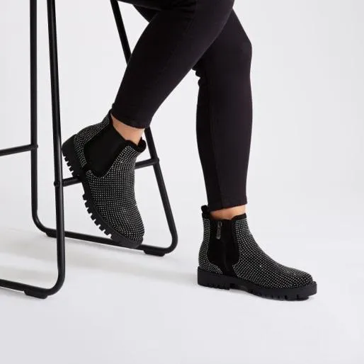 Baratsia Jet Black Alcantara Women Moda In Pelle Ankle Boots