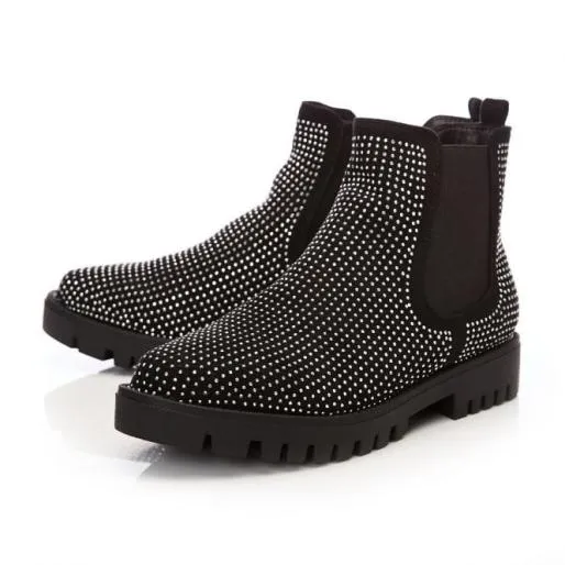 Baratsia Jet Black Alcantara Women Moda In Pelle Ankle Boots