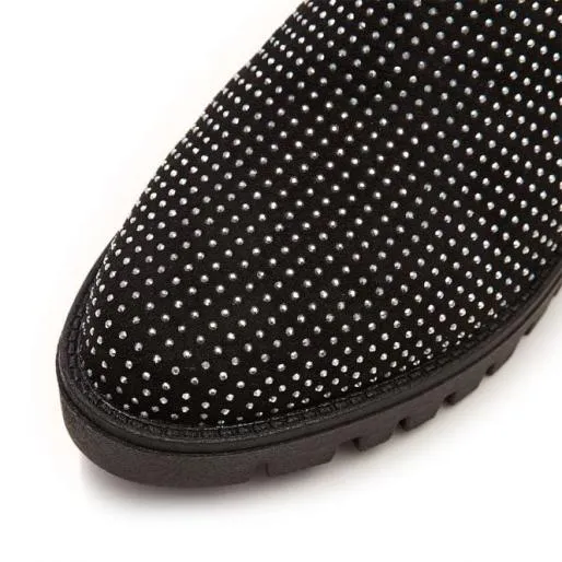 Baratsia Jet Black Alcantara Women Moda In Pelle Ankle Boots