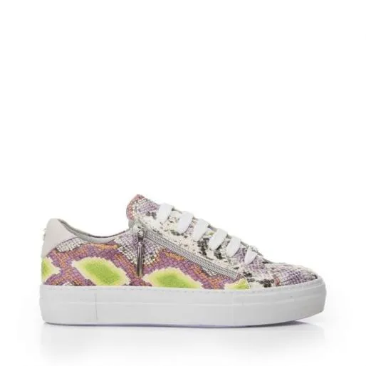 Beania Lime Green Snake Print Leather Women Moda In Pelle Casual Trainers