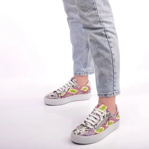 Beania Lime Green Snake Print Leather Women Moda In Pelle Casual Trainers Beania Lime Green Snake Print Leather Women Moda In Pelle Casual Trainers