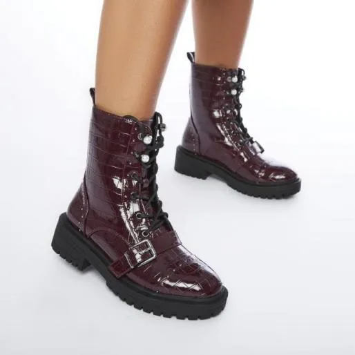 Bearl Berry Patent Mocc Croc Women Moda In Pelle Ankle Boots Bearl Berry Patent Mocc Croc Women Moda In Pelle Ankle Boots