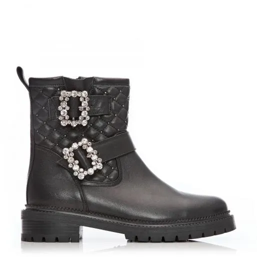 Bellie Black Leather Women Moda In Pelle Ankle Boots