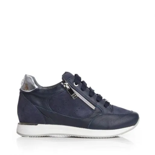 Belucci Navy Leather Women Moda In Pelle Chunky Trainers