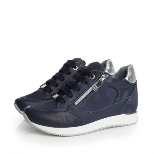 Belucci Navy Leather Women Moda In Pelle Chunky Trainers Belucci Navy Leather Women Moda In Pelle Chunky Trainers