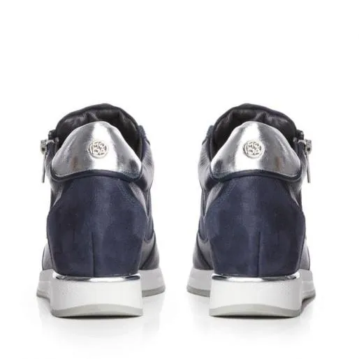 Belucci Navy Leather Women Moda In Pelle Chunky Trainers Belucci Navy Leather Women Moda In Pelle Chunky Trainers