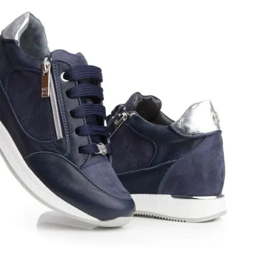 Belucci Navy Leather Women Moda In Pelle Chunky Trainers Belucci Navy Leather Women Moda In Pelle Chunky Trainers