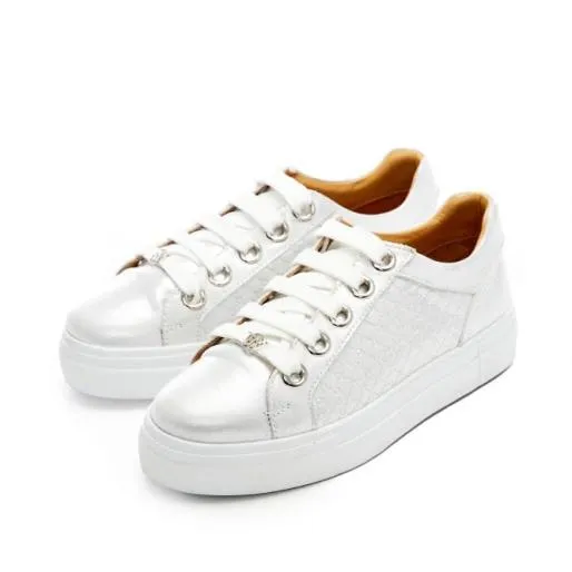 Berellie WhiteMetallic Leather Women Moda In Pelle Platform Trainers Berellie WhiteMetallic Leather Women Moda In Pelle Platform Trainers
