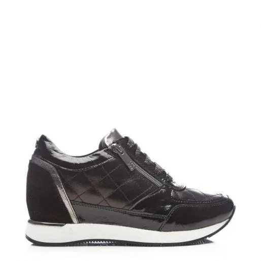 Berke Black Leather Women Moda In Pelle Wedge Trainers