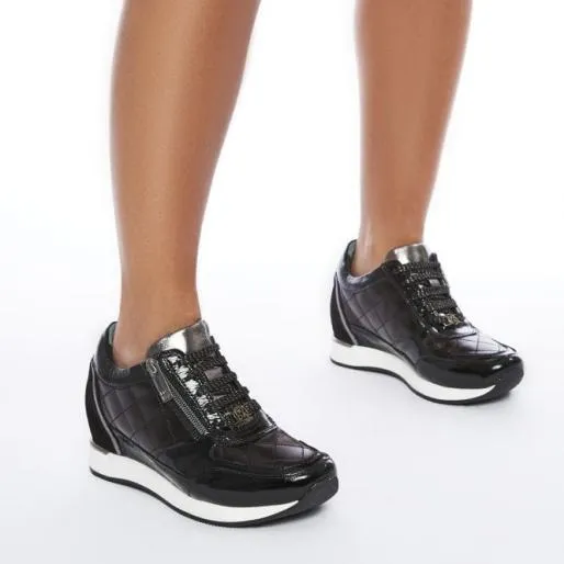 Berke Black Leather Women Moda In Pelle Wedge Trainers Berke Black Leather Women Moda In Pelle Wedge Trainers