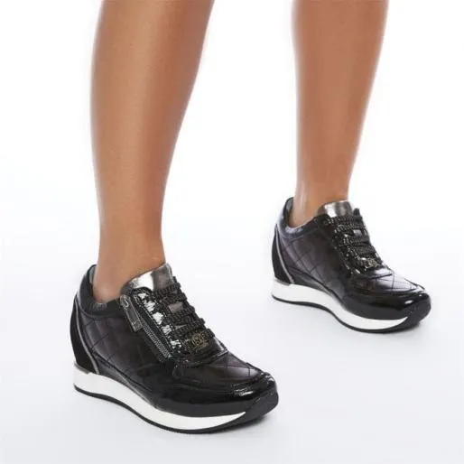 Berke Black Leather Women Moda In Pelle Wedge Trainers Berke Black Leather Women Moda In Pelle Wedge Trainers
