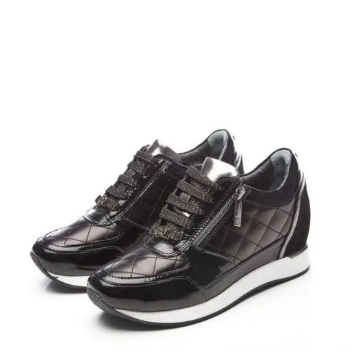 Berke Black Leather Women Moda In Pelle Wedge Trainers Berke Black Leather Women Moda In Pelle Wedge Trainers