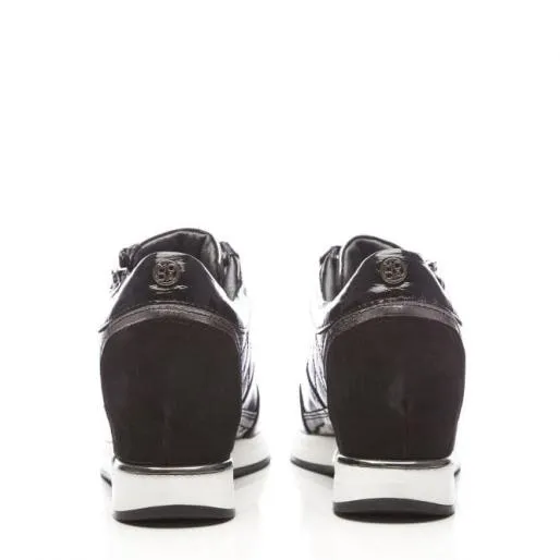 Berke Black Leather Women Moda In Pelle Wedge Trainers Berke Black Leather Women Moda In Pelle Wedge Trainers