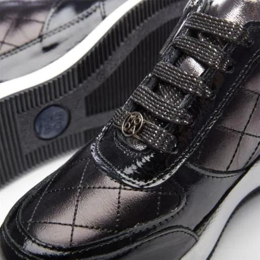 Berke Black Leather Women Moda In Pelle Wedge Trainers Berke Black Leather Women Moda In Pelle Wedge Trainers