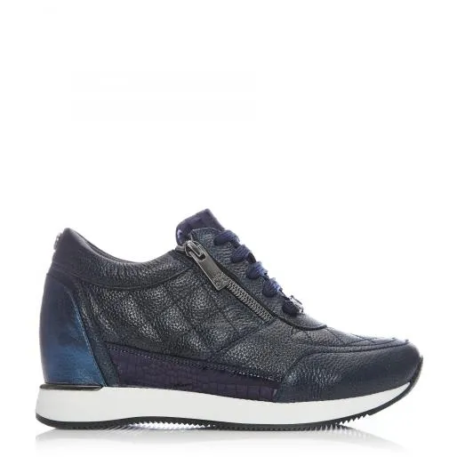 Berke Navy Leather Women Moda In Pelle Wedge Trainers