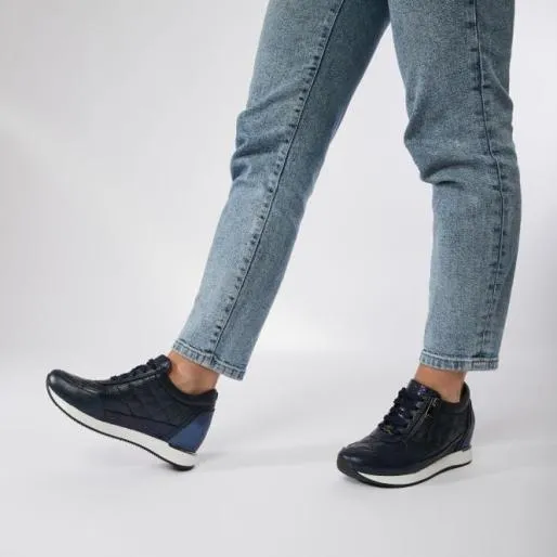 Berke Navy Leather Women Moda In Pelle Wedge Trainers Berke Navy Leather Women Moda In Pelle Wedge Trainers
