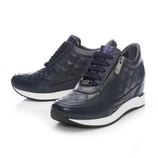 Berke Navy Leather Women Moda In Pelle Wedge Trainers Berke Navy Leather Women Moda In Pelle Wedge Trainers
