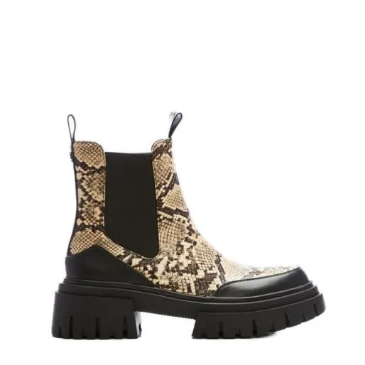 Berra Cream Snake Print Women Moda In Pelle Ankle Boots