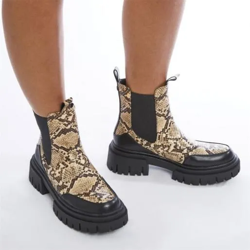 Berra Cream Snake Print Women Moda In Pelle Ankle Boots