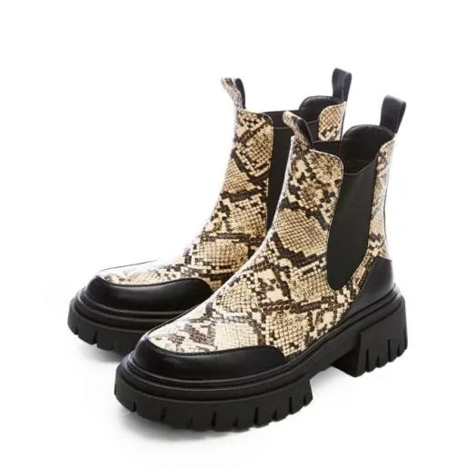 Berra Cream Snake Print Women Moda In Pelle Ankle Boots