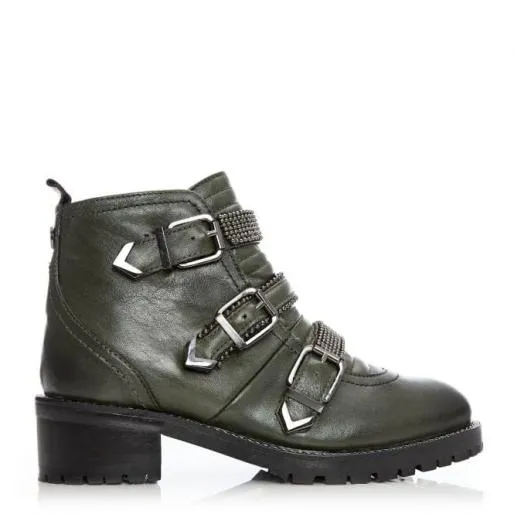 Bexxie Green Leather Women Moda In Pelle Ankle Boots