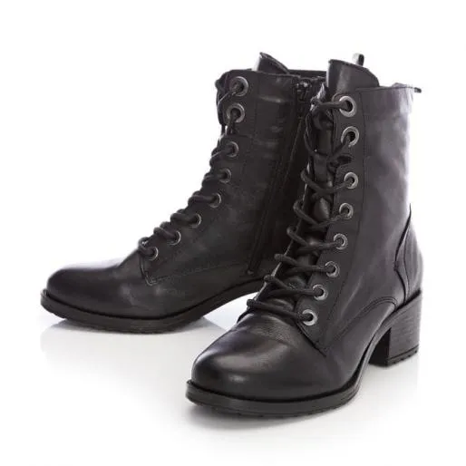 Bezzie Black Leather Women Moda In Pelle Ankle Boots