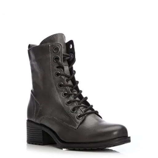 Bezzie Grey Leather Women Moda In Pelle Leather Boots
