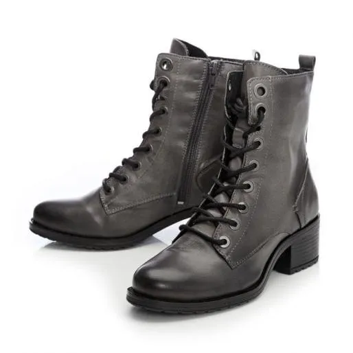 Bezzie Grey Leather Women Moda In Pelle Leather Boots