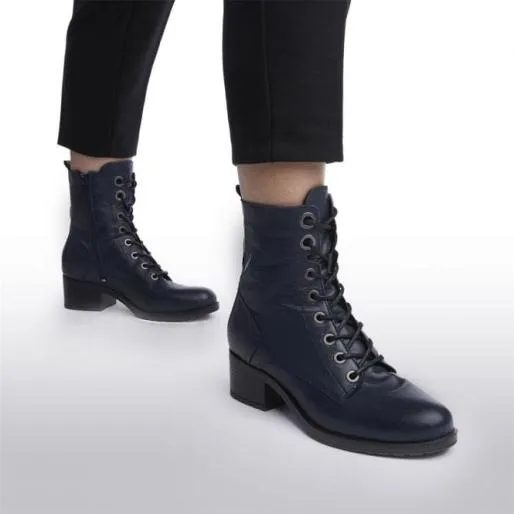 Bezzie Navy Leather Women Moda In Pelle Leather Boots