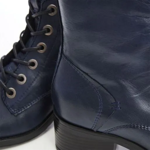 Bezzie Navy Leather Women Moda In Pelle Leather Boots