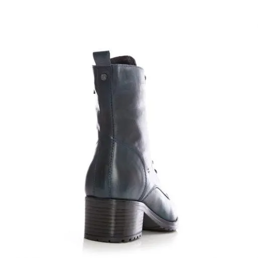 Bezzie Teal Leather Women Moda In Pelle Ankle Boots