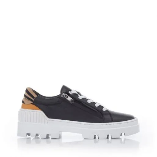 Blancaa Black Leather Women Moda In Pelle Platform Trainers