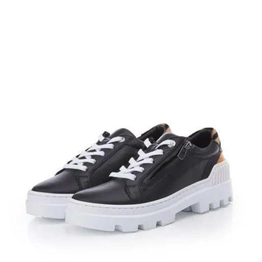 Blancaa Black Leather Women Moda In Pelle Platform Trainers