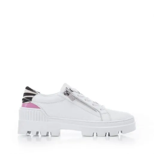 Blancaa White Zebra Leather Women Moda In Pelle Platform Trainers