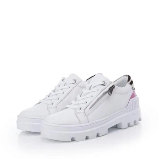 Blancaa White Zebra Leather Women Moda In Pelle Platform Trainers