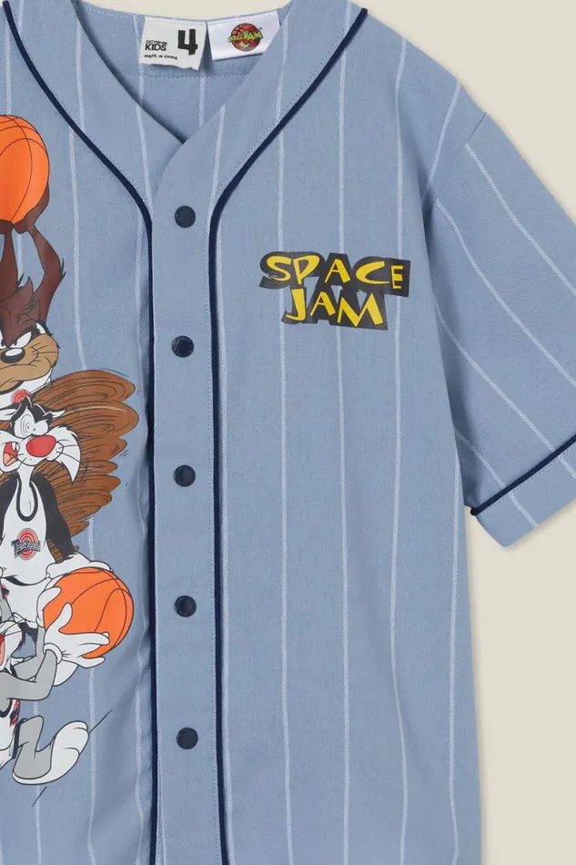 Boys 214 Shirts Cotton On License Baseball Short Sleeve Shirt Lcn Wb Dusty Blue Stripespace Jam