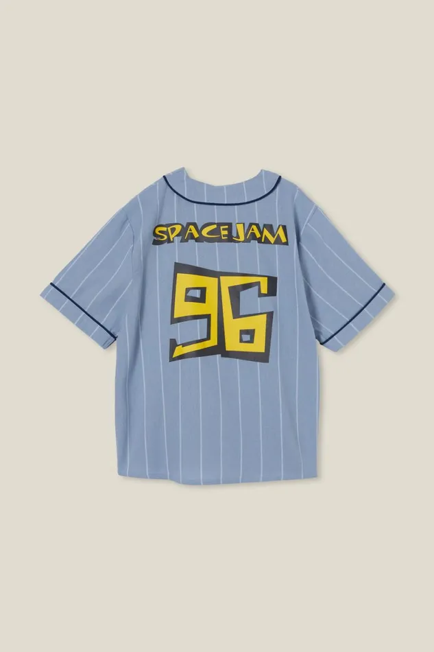 Boys 214 Shirts Cotton On License Baseball Short Sleeve Shirt Lcn Wb Dusty Blue Stripespace Jam
