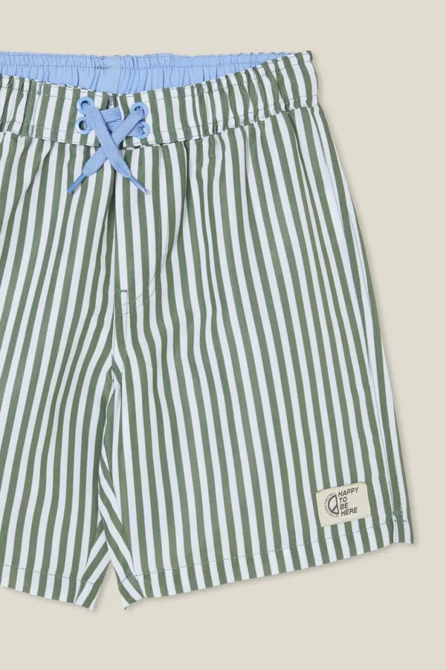 Boys 214 Swimwear Cotton On Bobby Board Short Swag Greenwhite Vertical Stripe