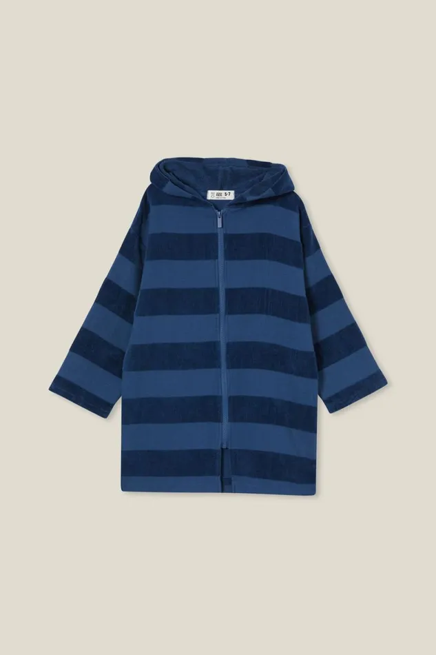Boys 214 Swimwear Cotton On Zip Thru Hooded Towel Petty Bluestripe