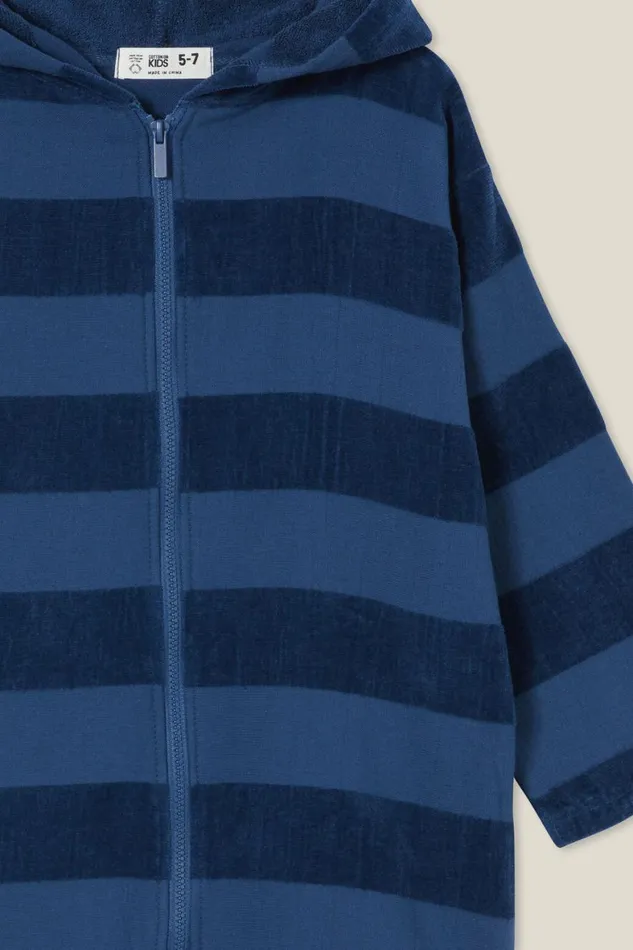 Boys 214 Swimwear Cotton On Zip Thru Hooded Towel Petty Bluestripe