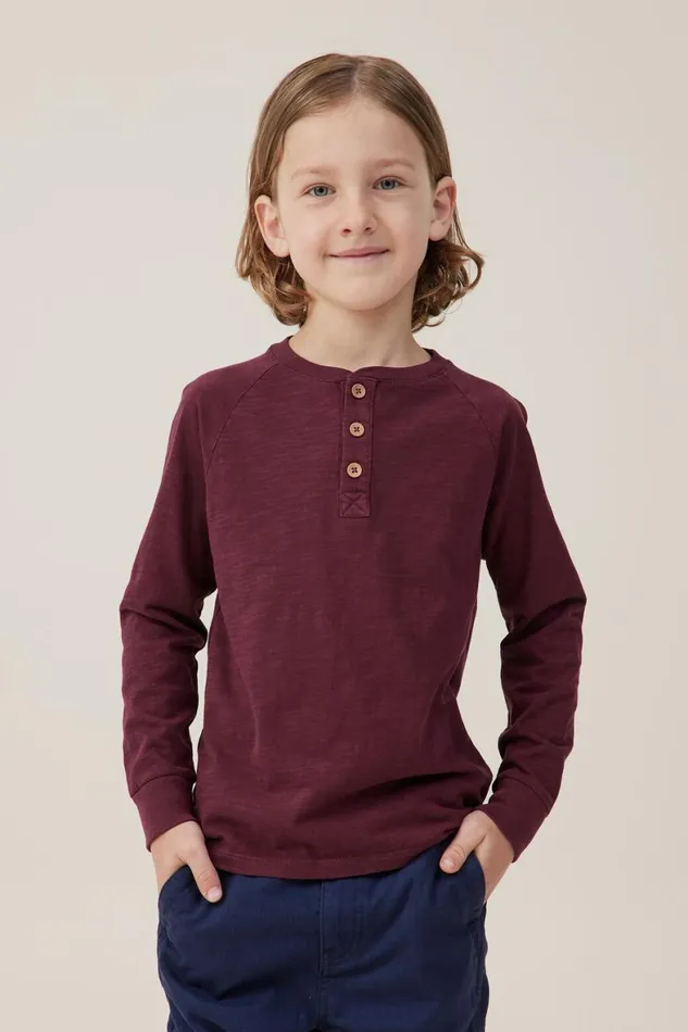 Boys 214 Tops and TShirts Cotton On Hayden Long Sleeve Henley Tee Crushed Berry Slub Boys 214 Tops and TShirts Cotton On Hayden Long Sleeve Henley Tee Crushed Berry Slub