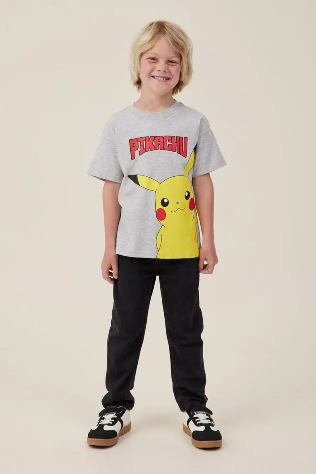 Boys 214 Tops and TShirts Cotton On License Drop Shoulder Short Sleeve Tee Lcn Pok Fog Grey Marlepikachu Close Up