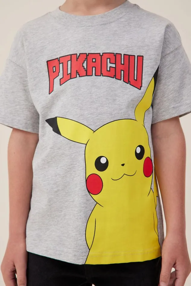 Boys 214 Tops and TShirts Cotton On License Drop Shoulder Short Sleeve Tee Lcn Pok Fog Grey Marlepikachu Close Up