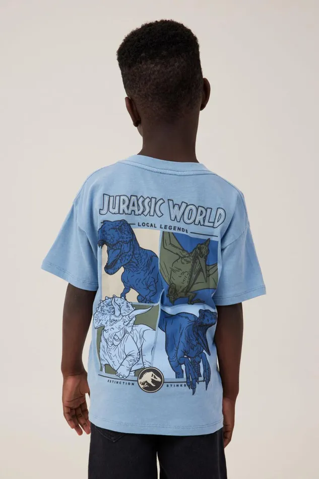 Boys 214 Tops and TShirts Cotton On License Drop Shoulder Short Sleeve Tee Lcn Uni Dusty Bluejurassic Park